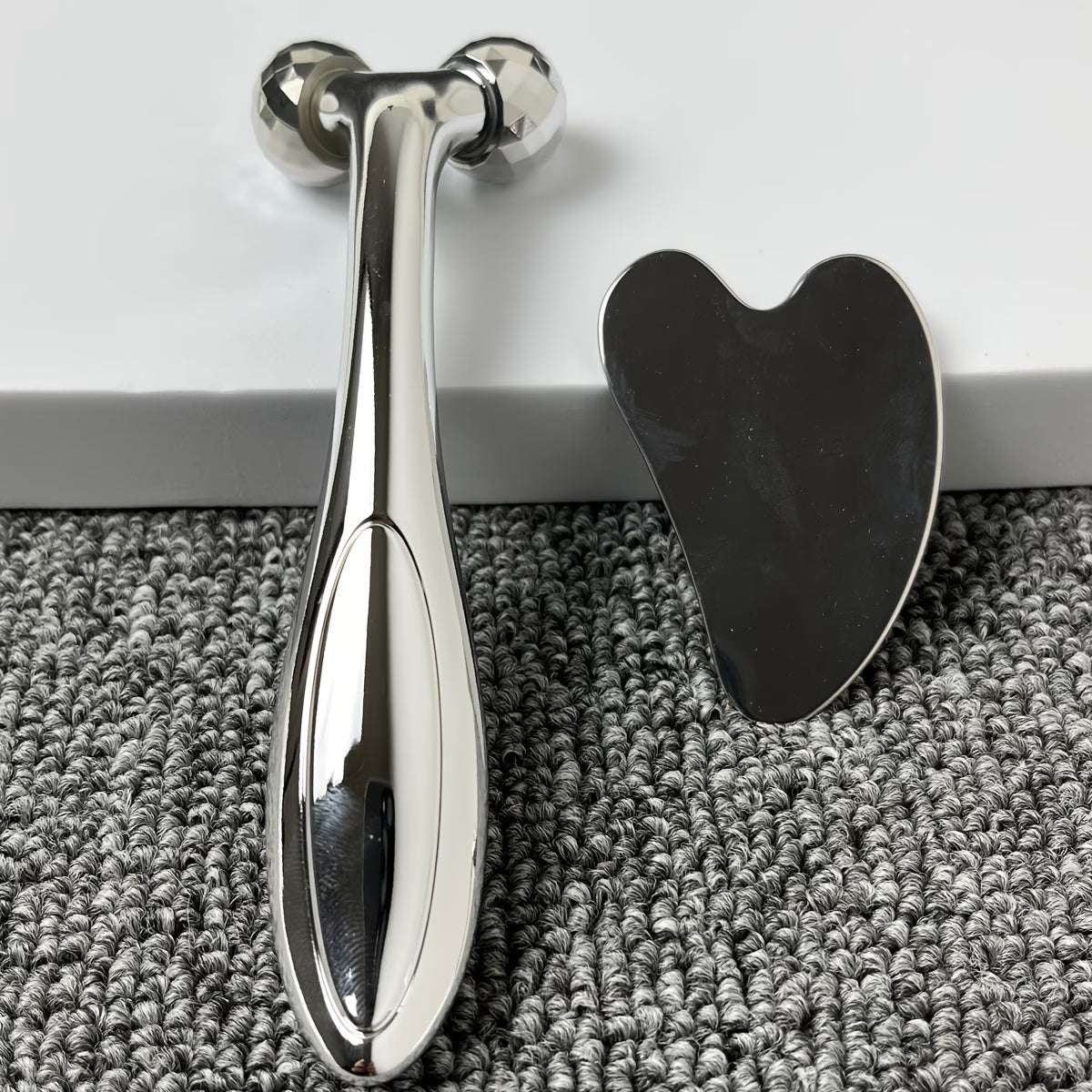 2-Piece Silver Facial Roller & Gua Sha Set