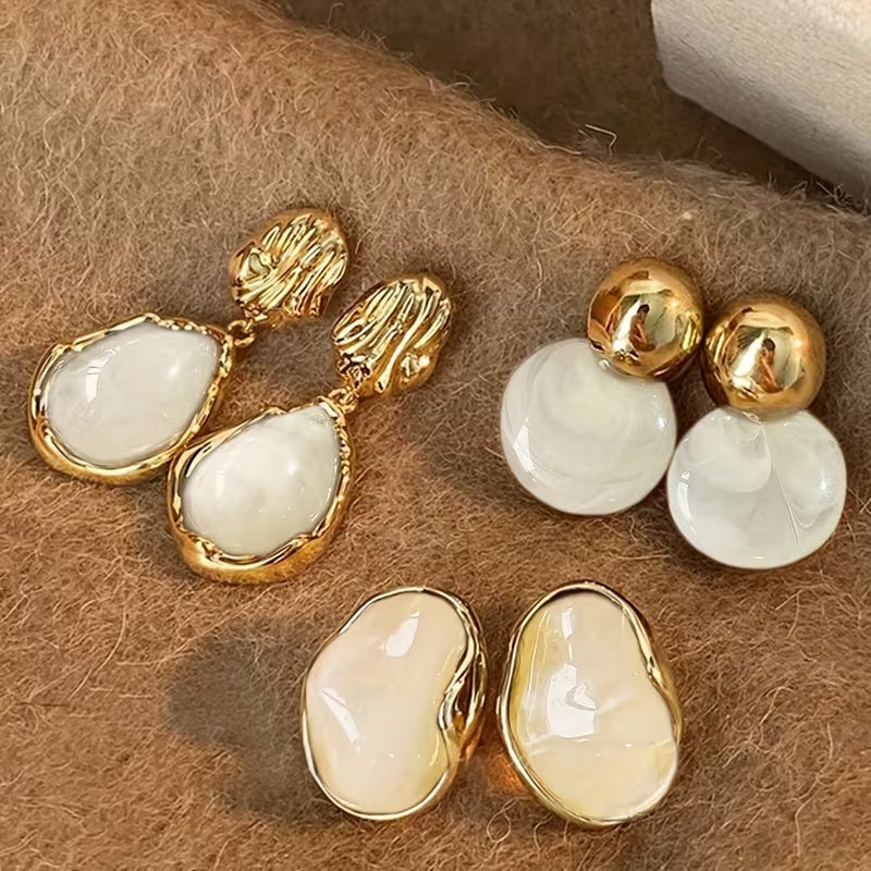 Gold and White Earrings Set