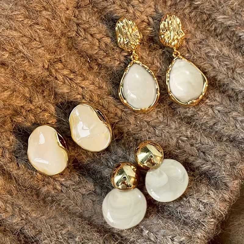 Gold and White Earrings Set
