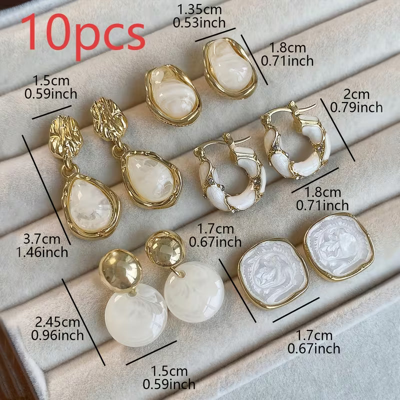 Gold and White Earrings Set