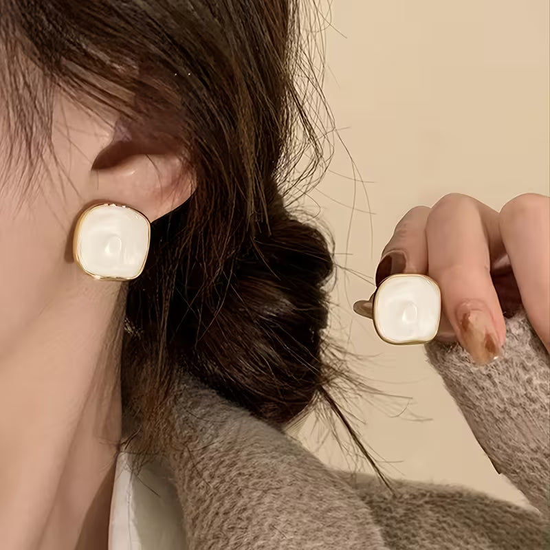 Gold and White Earrings Set