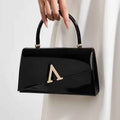 Women’s Burgundy Patent Handbag – Elegant Structured Top Handle Bag with Detachable Strap