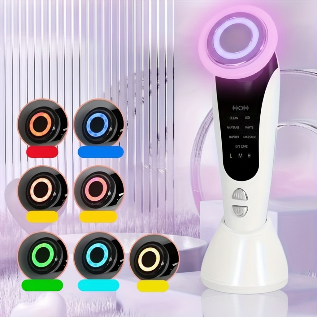 LED facial massager on marble surface